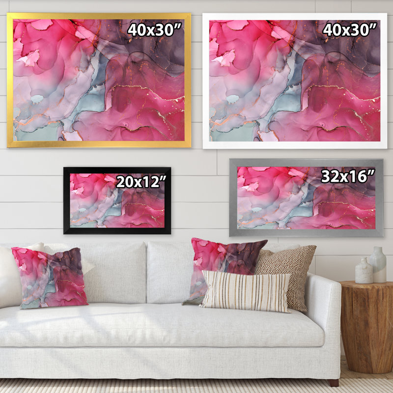Art liquide rouge et vert - peinture sur toile, H 30 po x l 40 po, Cadre de coin blanc fermé