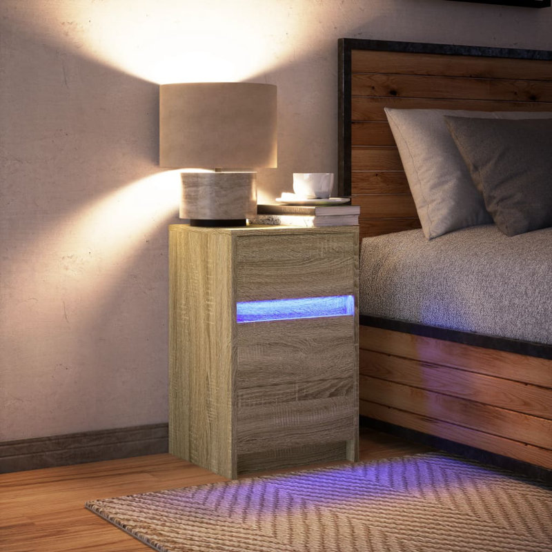 Dawens 38cm W Manufactured Wood Bedside Table, Sonoma Oak