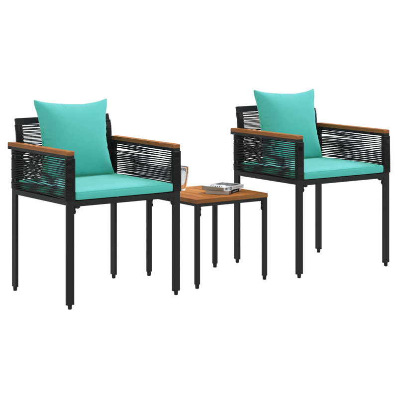  Outdoor Furniture Set With Cushion PE Rattan Seating Patio Arrangement, Turquoise, Black