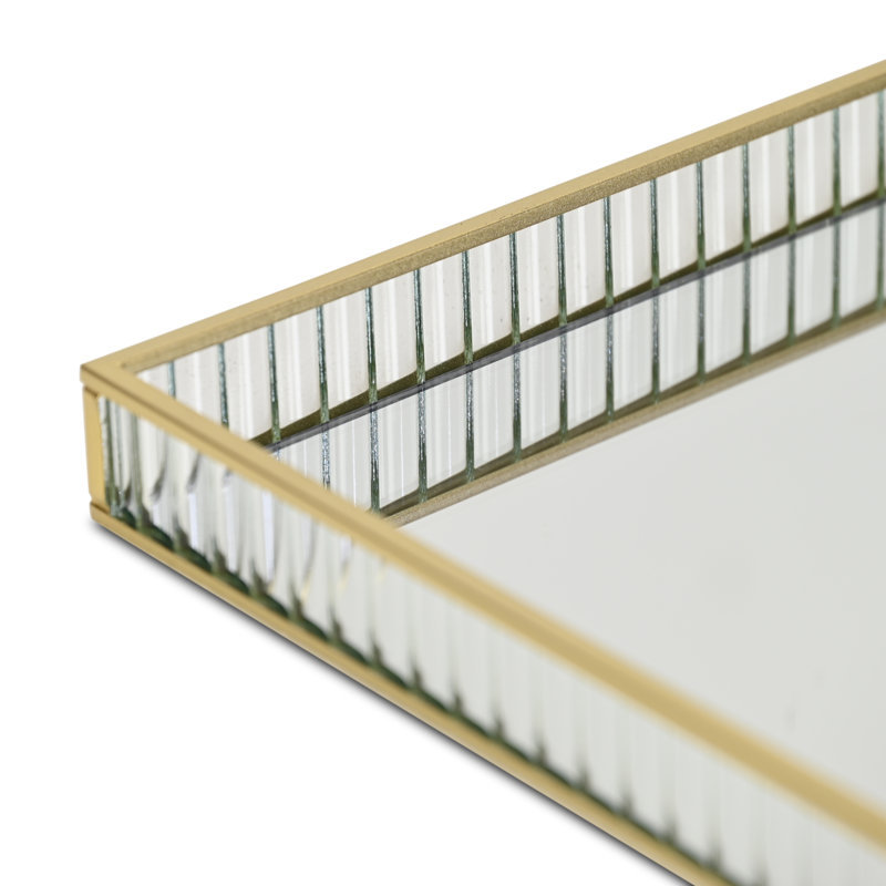 Plateau carré en verre cannelé Veldra, Doré, H 1,25 po x l 9,75 po x P 9,75 po