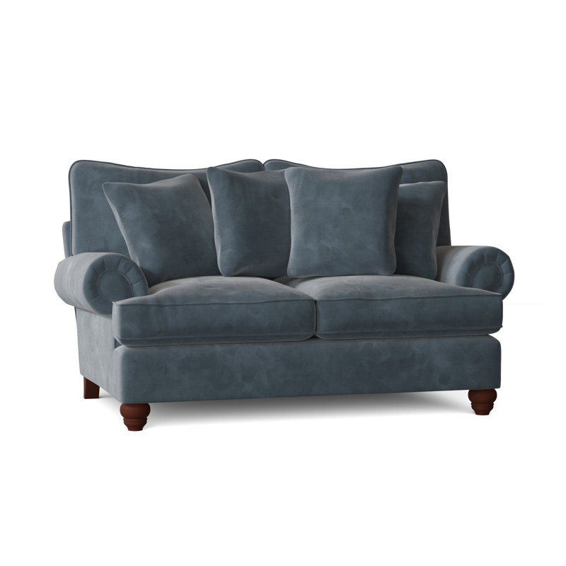 Causeuse à accoudoirs roulés avec coussins réversibles 74 po Kamali, Aberdeen 22 - velours bleu, Non, Manhattan