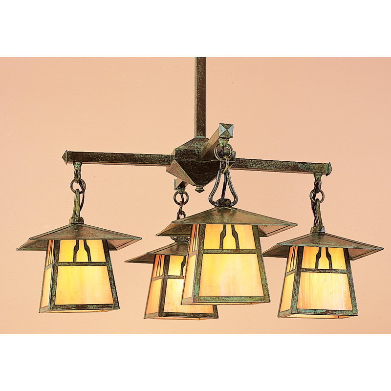 Carmel 4 - Light Chandelier, 8" / Empty, Verdigris Patina, Gold White Iridescent