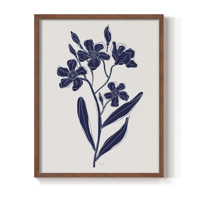 Indigo Botanical Study II, reproduction encadrée - bois massif, 15" H x 12" W, Noyer