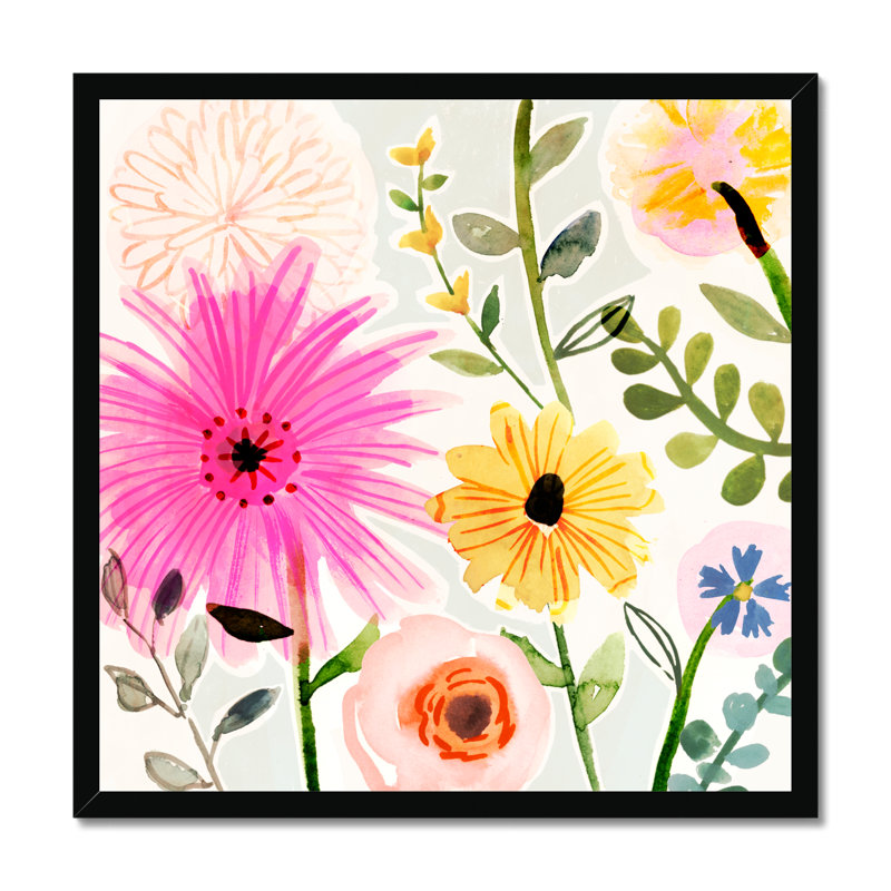Floral Pop I by Victoria Borges - Painting on Canvas, 55cm H x 55cm W, Black Framed Paper Print