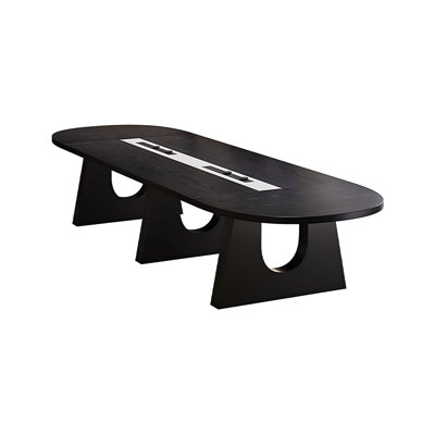 Table de conférence 86,61 "en pin ovale noir avec douille de rail d'alimentation intégrée