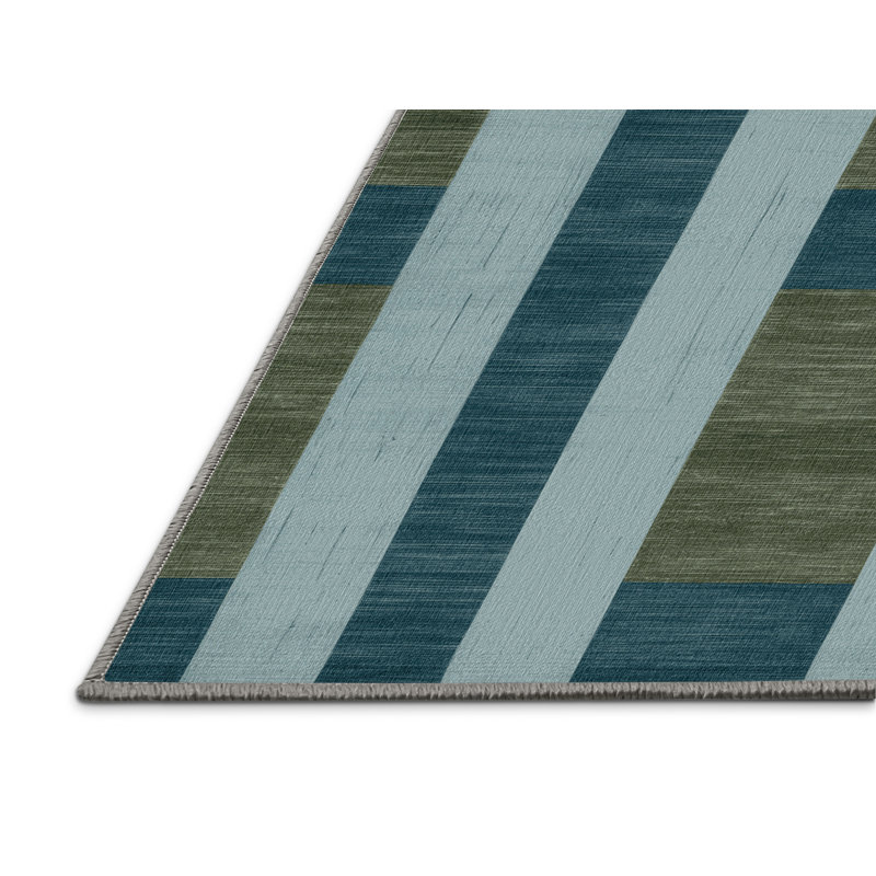 Machine Washable Checkered Gray Area Rug