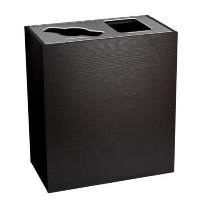 Sturdy Essentials Stratus Series Commercial Recycling And Waste Receptacle Bin Modern Style With Black Wood Finish, Double Bin With Mixed Recycling Opening And Full Opening For Waste