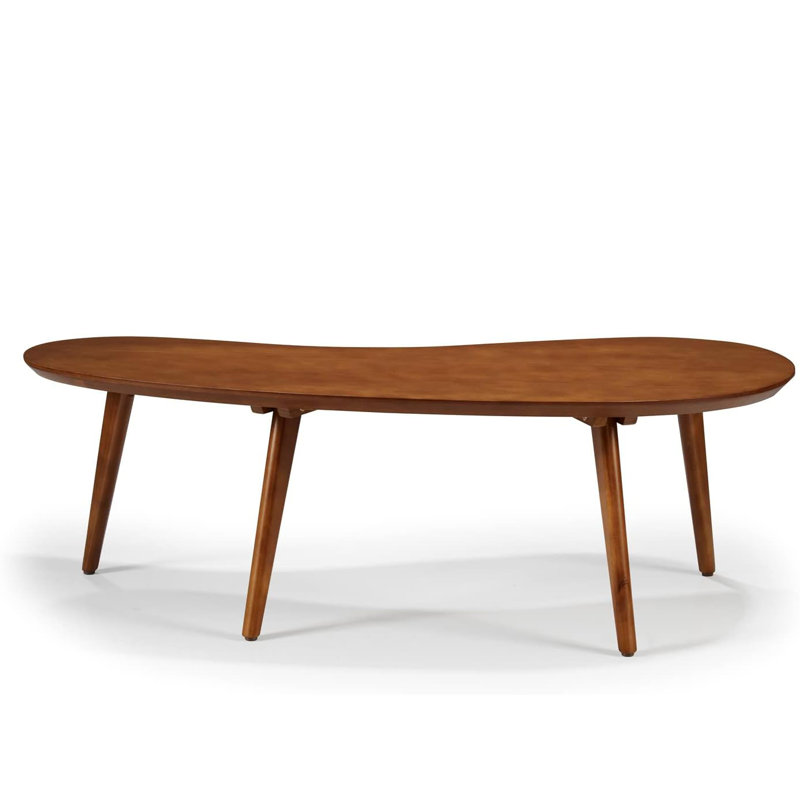 Table basse moderne Mid-Century en bois massif à motif abstrait avec finition Castanho et pieds inclinés