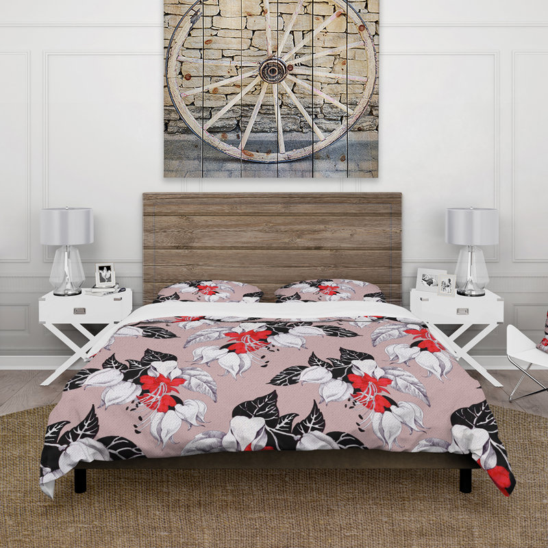 Ensemble de housse de couette en microfibre Pollydore, Rose, Housse de couette simple + 1 taie décorative stan