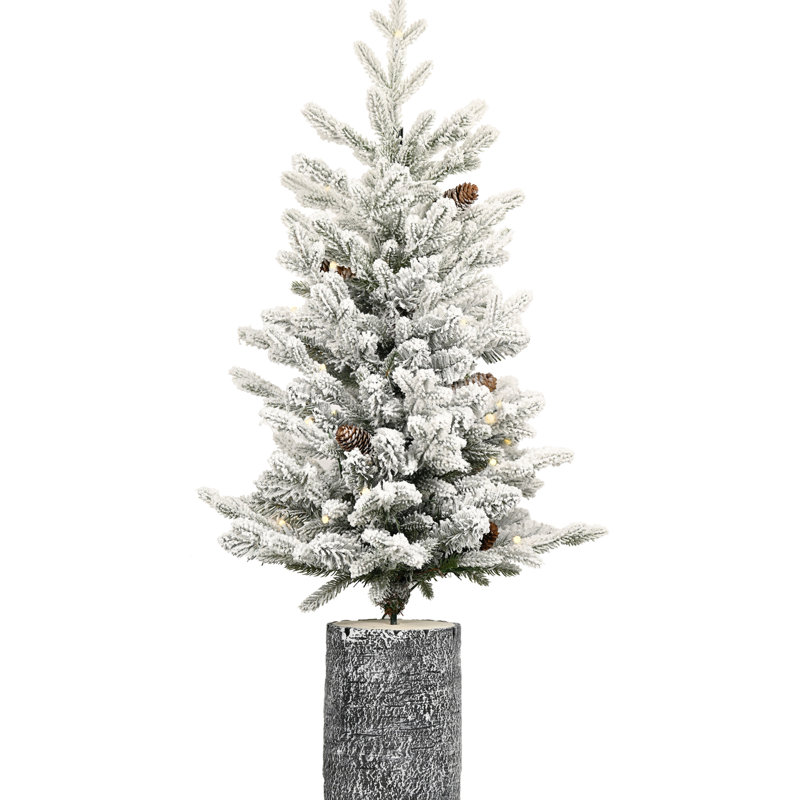 Petit arbre de vacances enneigé de 6,5 pi avec 350 lumières à DEL blanc chaud, 1386 pointes, 31 pins et pot stable pour tablette