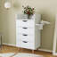  Armoire de rangement de salon à 4 tiroirs blanche avec porte-séchoir à cheveux, organisateur de beauté avec pieds surélevés