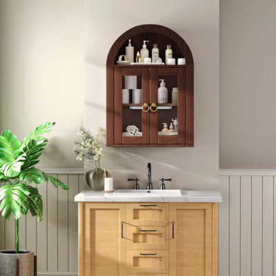 Armoire murale arquée avec portes en verre, tablettes lumineuses et réglables pour la salle de lavage, la salle de bain et la cuisine