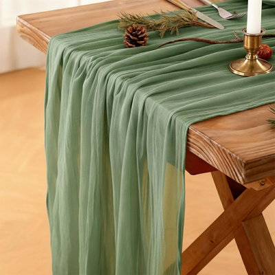 Sage Green Cheesecloth Table Runner – Sage Green –  Boho Rustic Gauze For Weddings, Spring, Easter, And Party Centerpieces