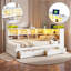 Lit de jour moderne avec 2 tiroirs de rangement, armoires de rangement, lumière DEL et ports USB-1310884194