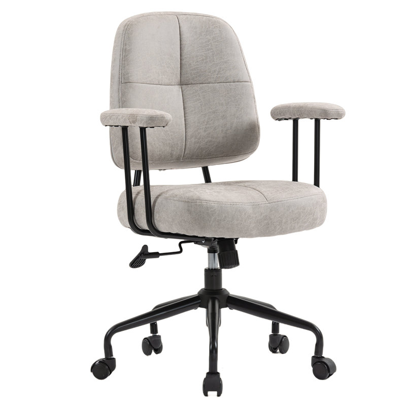  Home Office Chair, Adjustable Faux Leather Desk Chair For Home Office, Mid Century Modern Comfy Computer Chair With Wheels, Upholstered Desk Chair With Armrests For Home Office, Grey