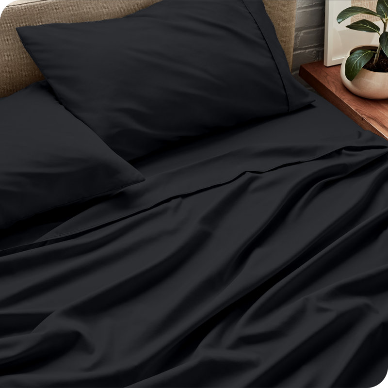 Ensemble de draps en microfibre Bare Home, Ensemble de draps pour lit double + un drap-housse, Noir