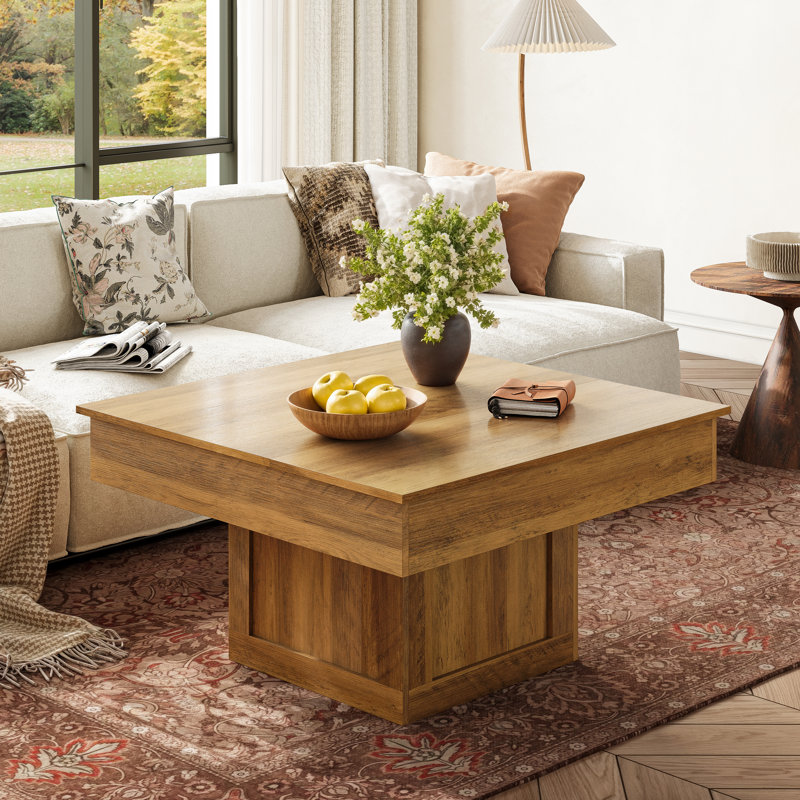 Gardal 30.5" W LED Lift Top Manufactured Wood Coffee Table, Oak, Oak