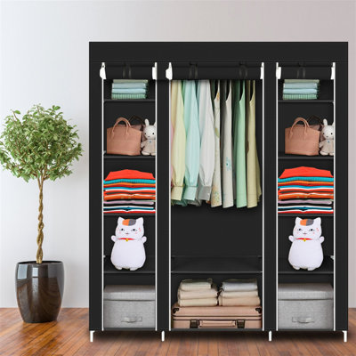 Organisateur de rangement pour garde-robe de 69 po avec tissu non tissé, noir, rapide et facile à assembler