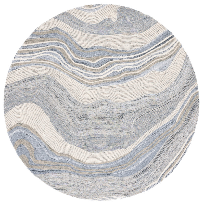 Kring Hand Tufted New Zealand Wool Abstract Rug, Round 6'