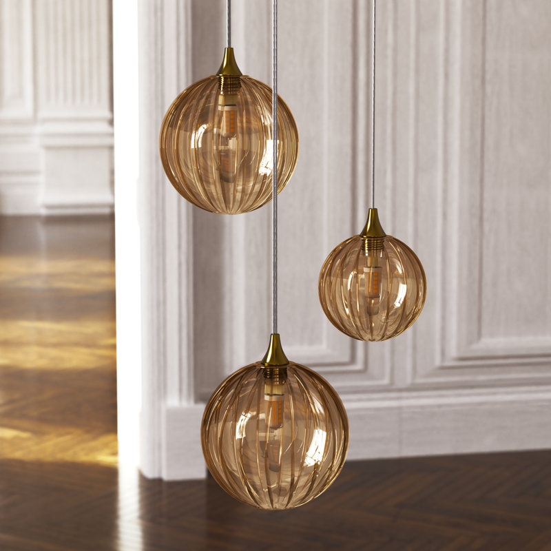 Vine 11 Amber Glass Pendants Chandelier, 120", Black
