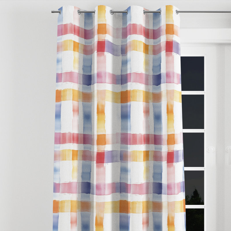 Rideaux de fenêtre French Country - Rideau à œillets à carreaux bleu doux - 1 panneau, L 52 po x L 84 po, Œillets argentés