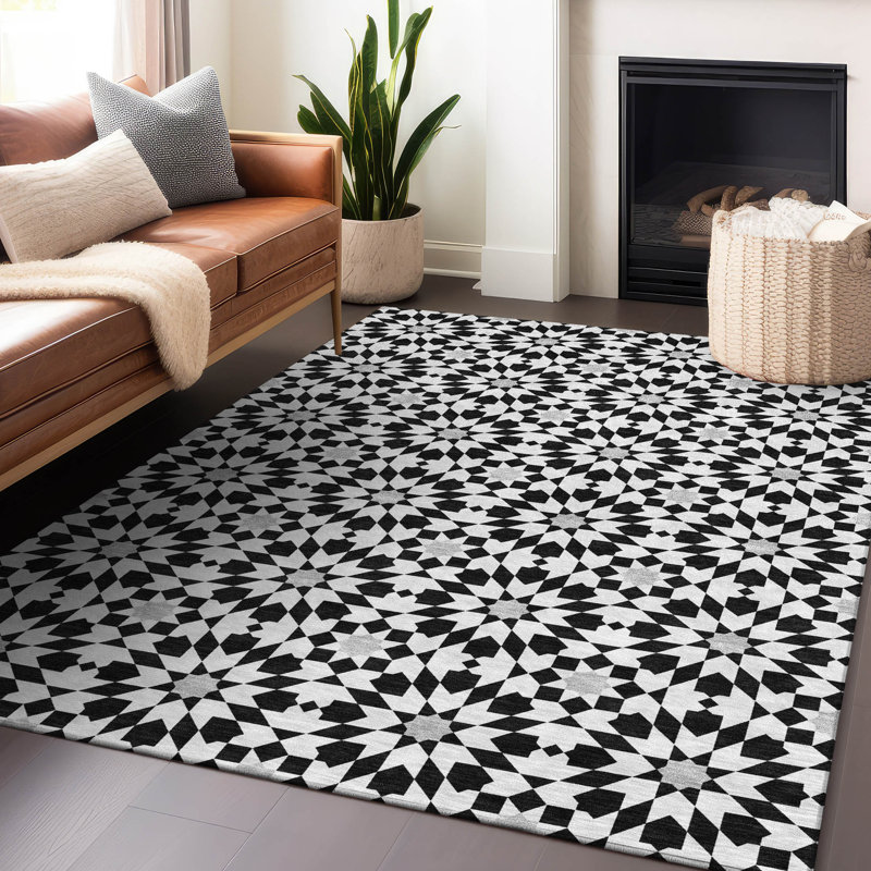 Premium Machine Washable Tweedy Black Rug, Rectangle 5' x 7'6"