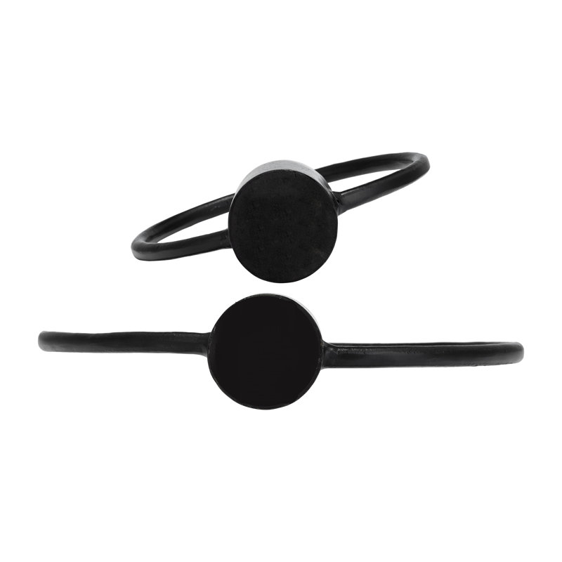 Set of 2 Metal Decorative Ring Candle Holders Contemporary Abstract Black Aluminum Ring Candle