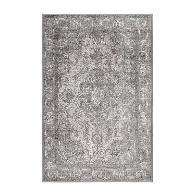 Tapis contemporain gris / blanc, Rectangle 2 pi x 4 pi