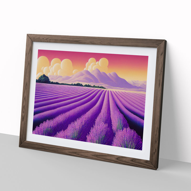 Epic Lavender Flower Field - Framed Print, 25cm H x 34cm W x 2cm D, Walnut
