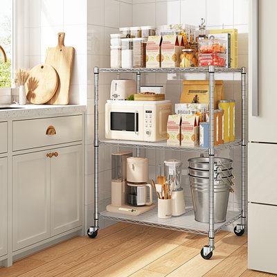 Étagère en fil métallique de 17,7 po x l 35,4 po avec roulettes et panneau en PP, petite étagère réglable pour la cuisine, la buanderie et le garde-manger