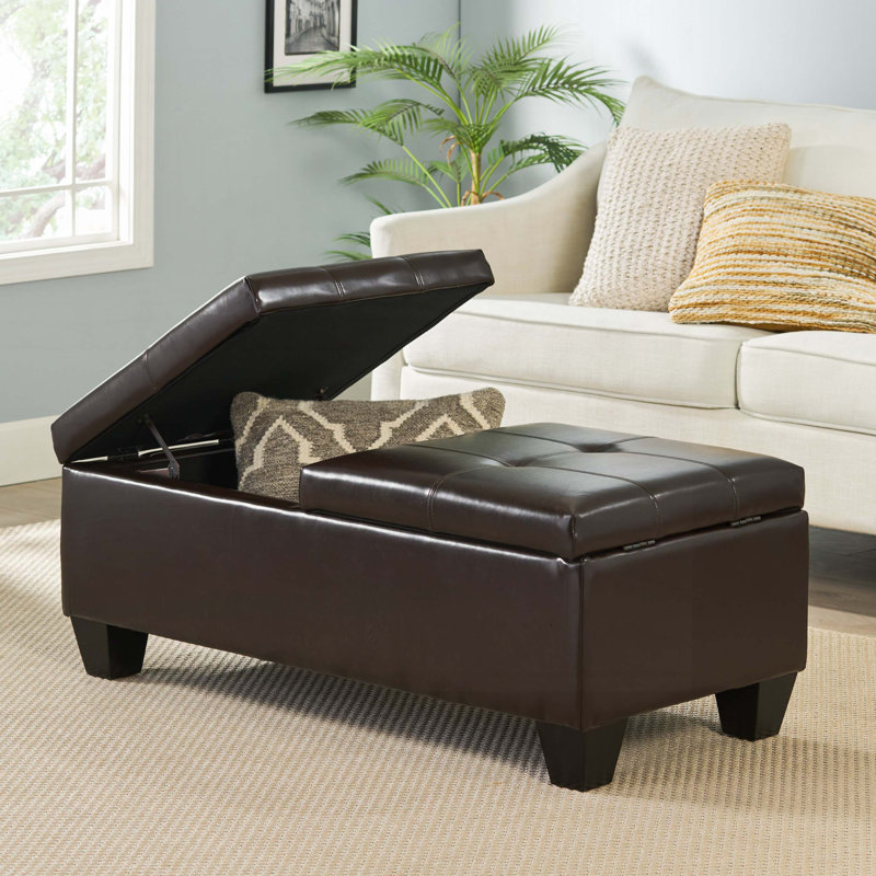 Banc de rangement avec repose-pieds en similicuir, Chocolate