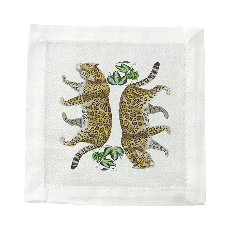 Serviette de table en satin de coton Leopard, Blanc
