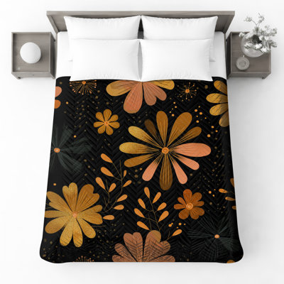 Couvre-lit matelassé à motif floral orange toutes tailles