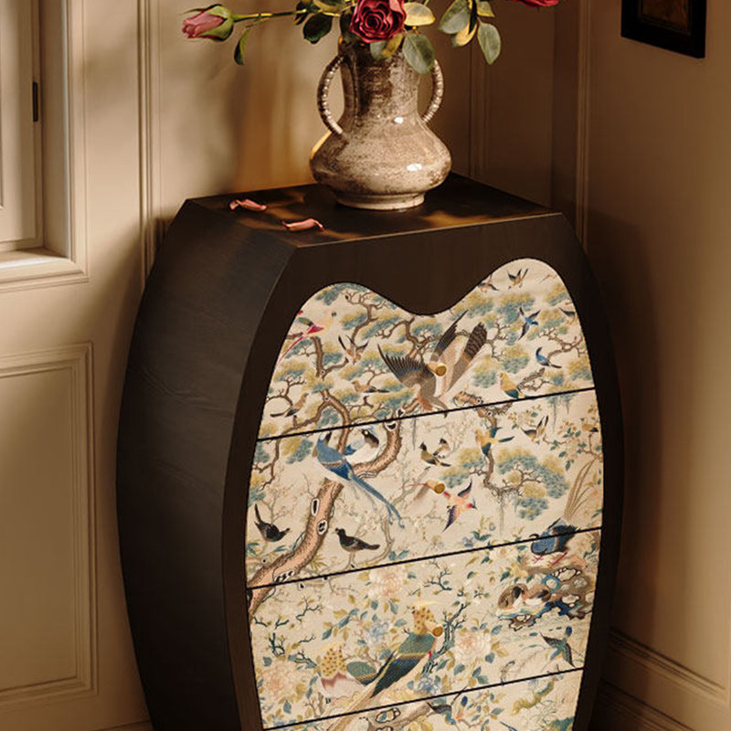 Armoire à tiroirs en bois massif à motif floral rétro