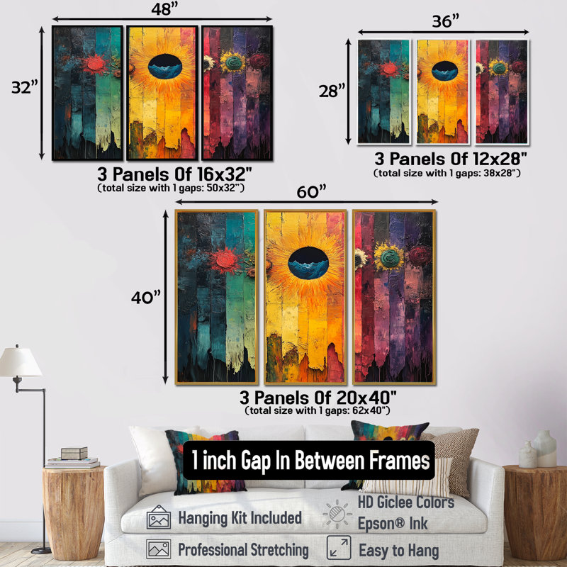 «Colorful Native Souls Spiritual Dreams II - Dreams Motivation», ensemble d'art mural, Toile avec cadre flottant noir