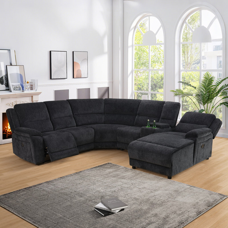 6-Piece Premium Fabric Power Reclining And Push Back  Functional Sectional Sofa Set