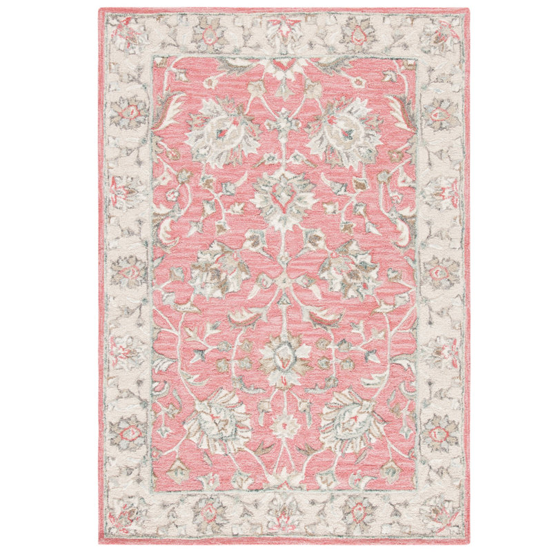 Tapis rose / beige en laine touffeté à la main Laronda, Rectangle 4 pi x 6 pi