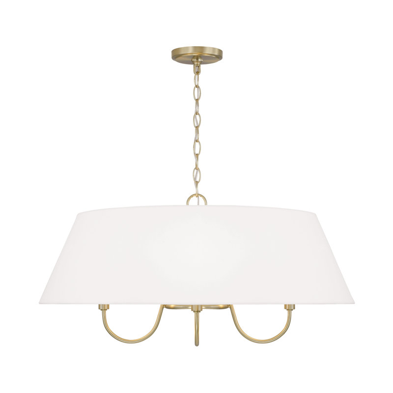 Luminaire suspendu 4 lumières 28,50 "x H 14,25" en laiton mat avec abat-jour en tissu blanc