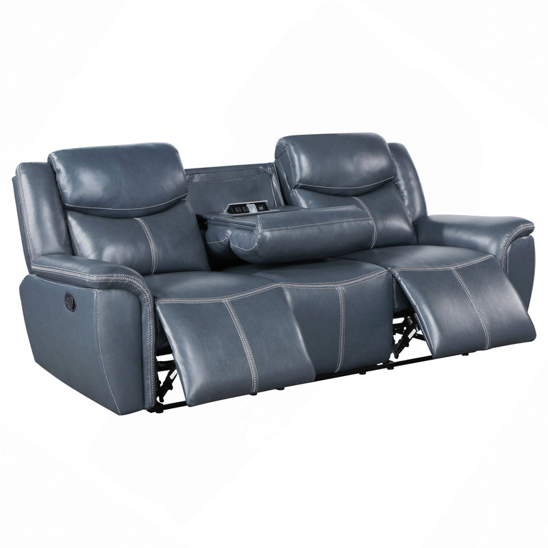 Motion Reclining Sofa With Drop Down Table, Blue
