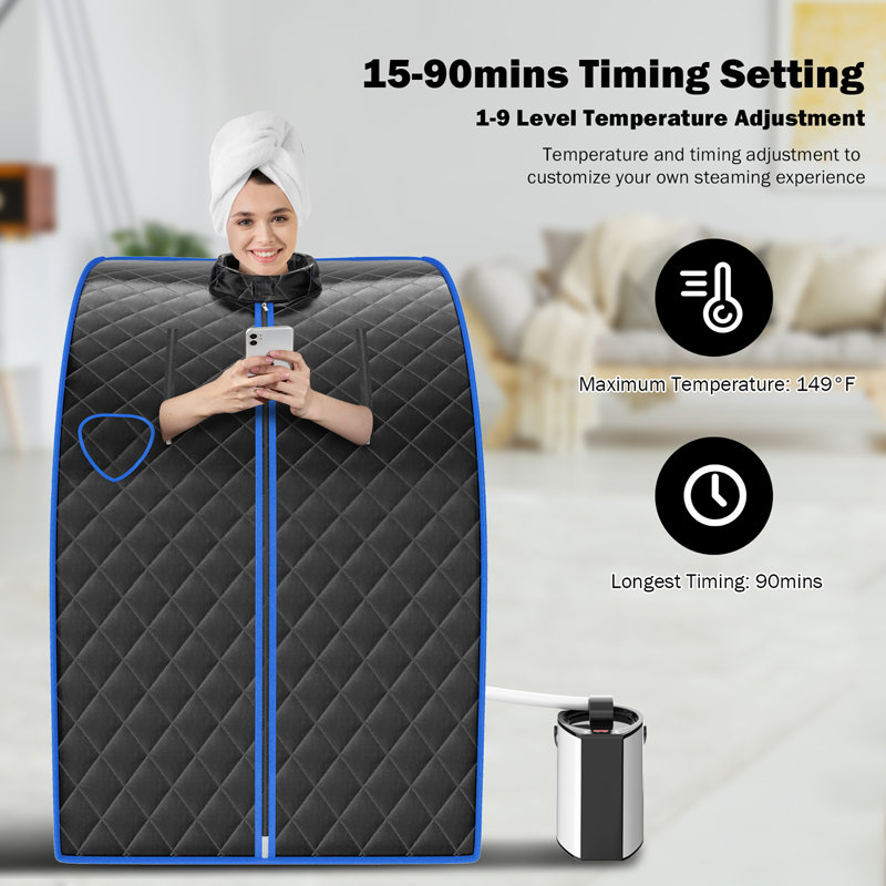 Black Portable Personal Steam Sauna with Folding Chair and Remote Control