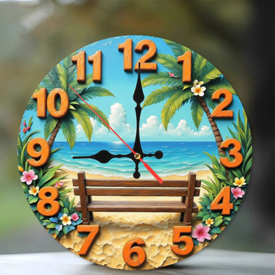 Horloge murale avec banc Beach Tropical Paradise