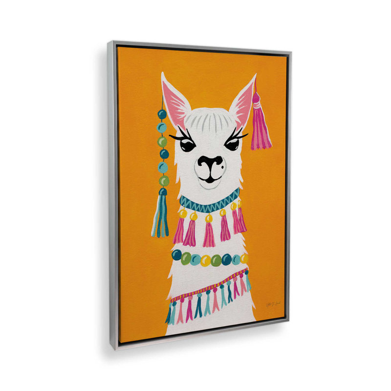Lama animé, reproduction sur toile dans un cadre, H 18,75 po x l 12,75 po, Chrome poli