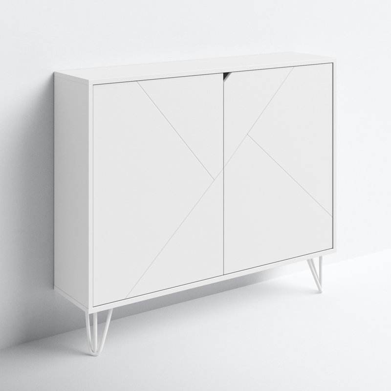 Buffet décoratif 2 portes Azerion avec 2 tablettes réglables, Blanc