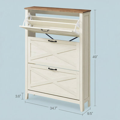 24 Pairs Shoe Storage Cabinet With 3 Flip Drawers