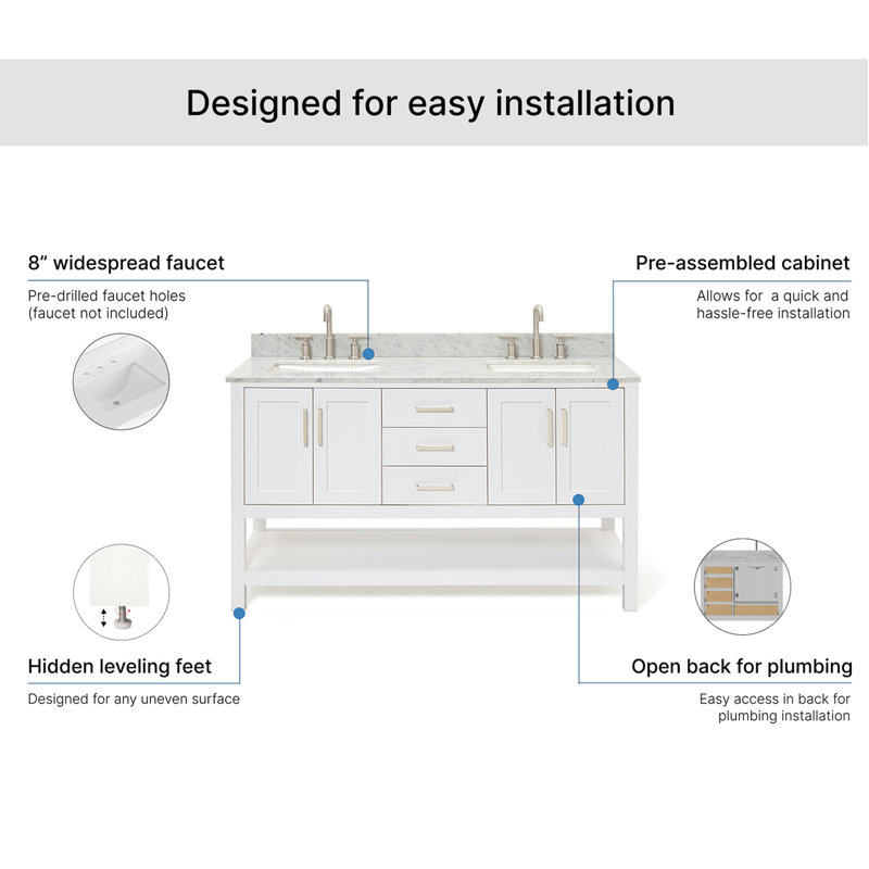 Magnolia Bath Vanity Rectangular Basin S073DCW2R, White,  61", Rectangle 