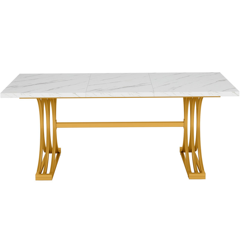 63 Inch Modern Executive Desk With Faux Marble Top And Stylish Gold X-Legs, Ideal For Home Office And Professional Workspaces