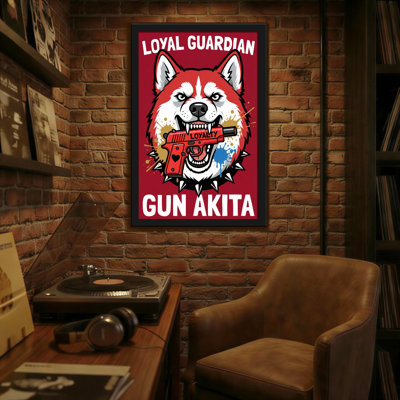 Animals Loyal Guardian Gun Akita Dog With Pistol