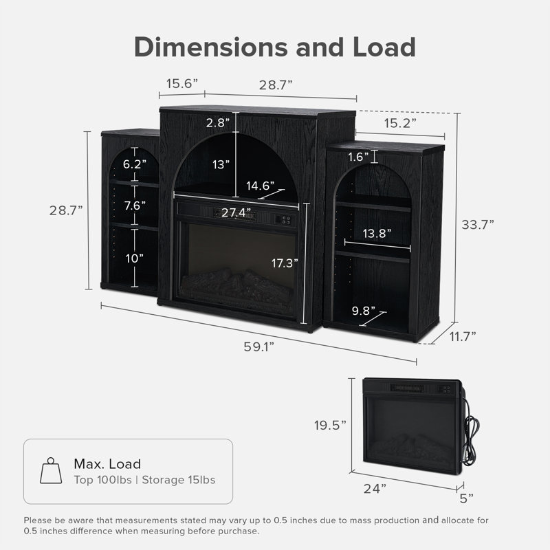 Michihiro Electric Fireplace TV Stand with Mantel, Black