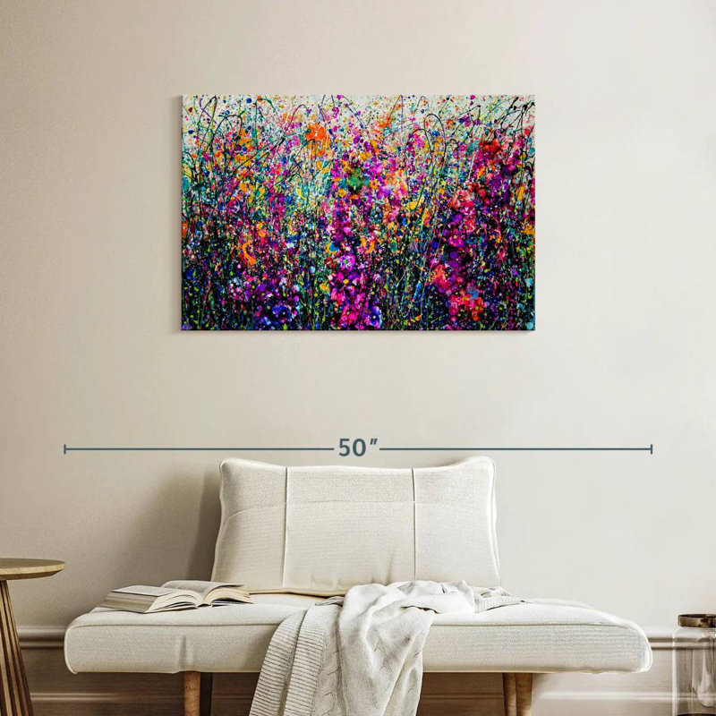 Hollyhocks Inspired By Pollock, 24" H x 36" W