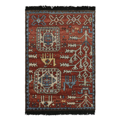  One-of-a-Kind 2' x 3' Area Rug in Blue/Black/Brown/Red/Beige/Gold
